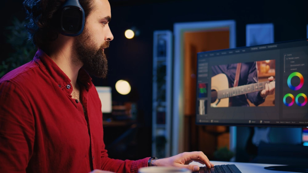 Videographer editing using a video color correction desktop software