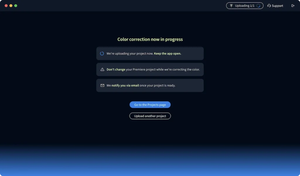 Imagen AI video software is uploading the color-graded video back to your Adobe Premier project folder.