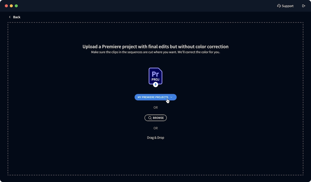Upload Adobe Premier project to try Imagen video AI color correction 